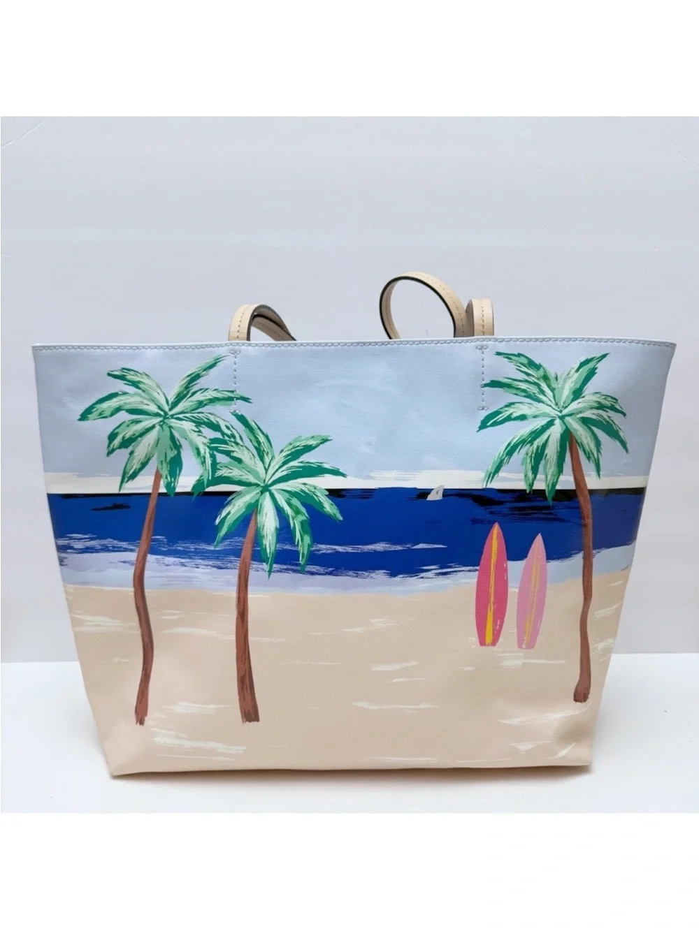 Kate Spade Hallie Tote Beach Scene Palm Trees VW Bus Coastal Tote
